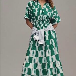 Anthropologie Green Patterned Women's Dress, size small petite